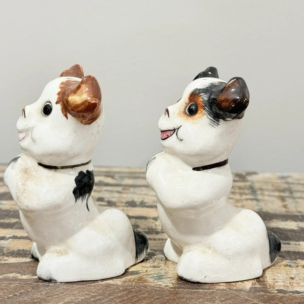 MCM Vintage Puppies Dogs Ceramic‎ Salt Pepper Shakers Dog Standing VTG